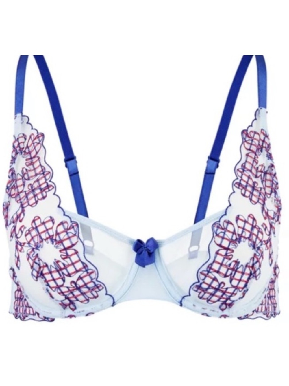 🩵 Adore Me Unlined Underwire Embroidered Bow Bra 36F 36DDD 3D